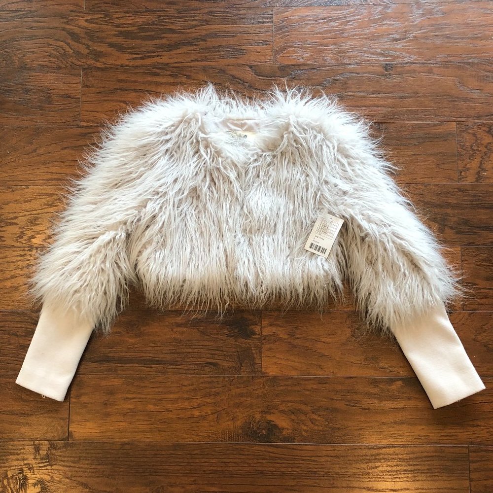 Gray Faux Fur Faux Suede Crop Jacket